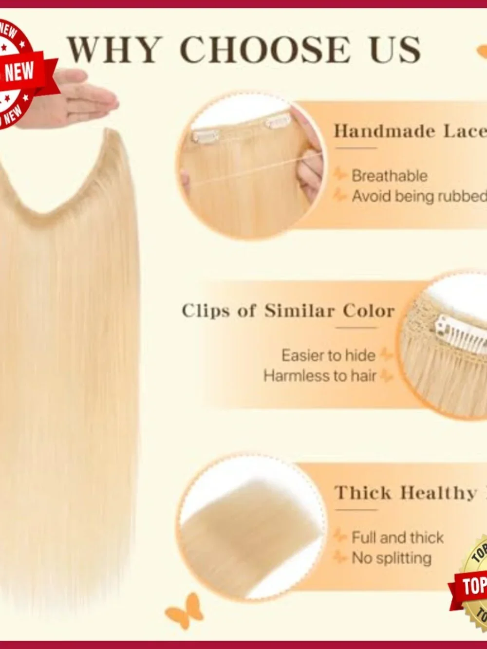70g Human Hair Halo Extensions, 14 Inch Straight, Invisible Wire, No Tangle